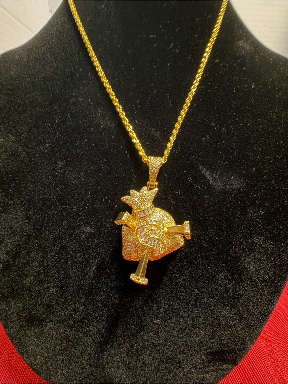 Money Bag with Nails Pendant – Full Moissanite | 14K Gold Plated